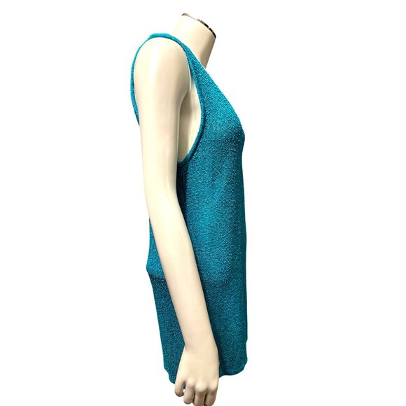 Chicos Teal Blue Silver Metallic Thread Rayon Tank Top Sweater Blouse Sleeveless - Picture 4 of 10